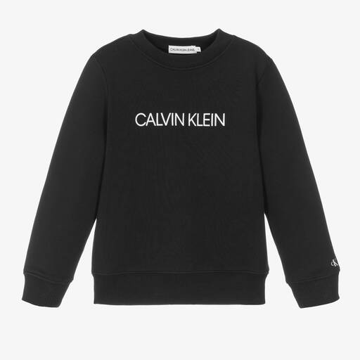 Calvin Klein Jeans-Black Organic Cotton Logo Sweatshirt | Childrensalon Outlet