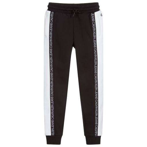 Calvin Klein Jeans-جوغرز مزيج قطن جيرسي لون أسود وأبيض للأولاد | Childrensalon Outlet