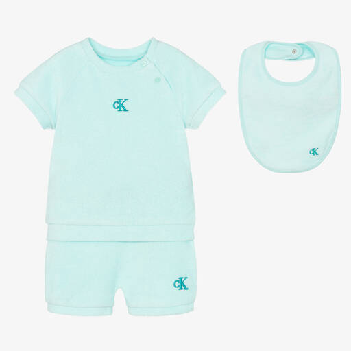 Calvin Klein-Blue Cotton Towelling Baby Shorts Gift Set | Childrensalon Outlet
