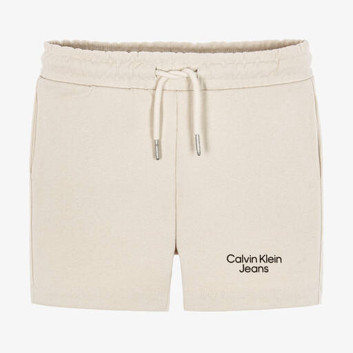Calvin Klein Jeans-Boys Beige Cotton Logo Shorts | Childrensalon Outlet