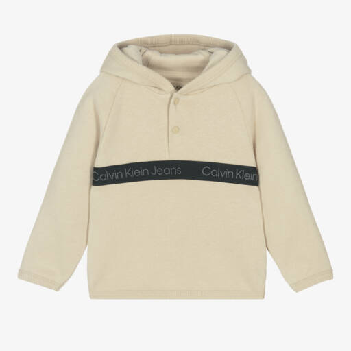 Calvin Klein-Boys Beige Logo Hooded Top | Childrensalon Outlet