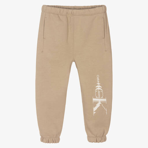 Calvin Klein Jeans-Boys Beige Logo Joggers | Childrensalon Outlet