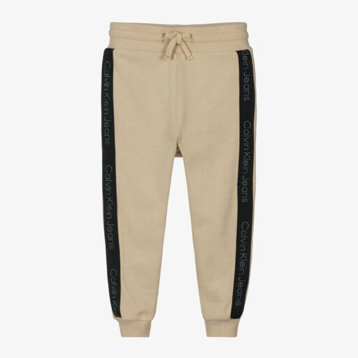 Calvin Klein-Boys Beige Logo Trim Joggers | Childrensalon Outlet