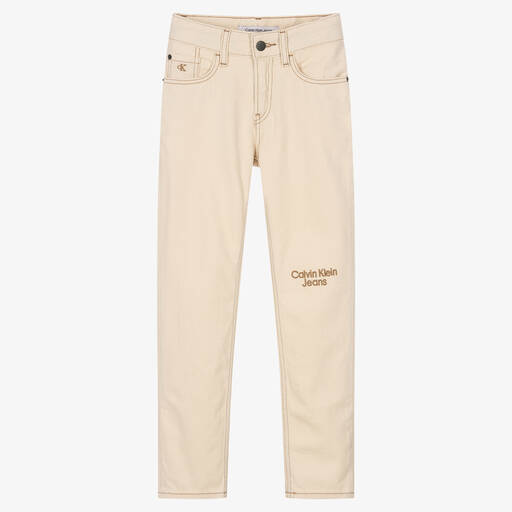 Calvin Klein Jeans-Boys Beige Straight Fit Jeans | Childrensalon Outlet