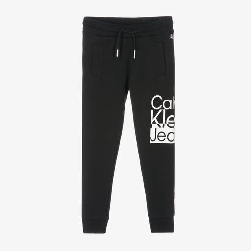 Calvin Klein Jeans-Boys Black Cotton Logo Joggers | Childrensalon Outlet