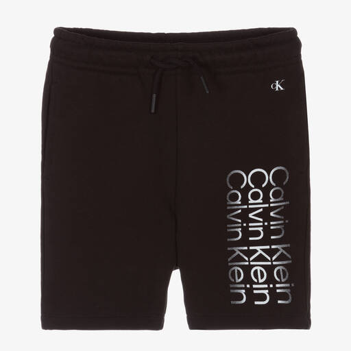 Calvin Klein Jeans-Boys Black Cotton Logo Shorts | Childrensalon Outlet