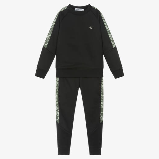 Calvin Klein-بدلة رياضية جيرسي لون أسود وأخضر للأولاد | Childrensalon Outlet