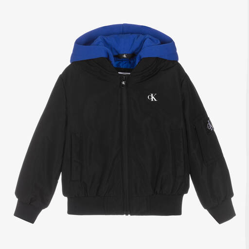 Calvin Klein Jeans-Bomber noir à capuche garçon | Childrensalon Outlet