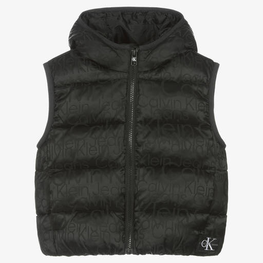 Calvin Klein-Boys Black Hooded Puffer Gilet | Childrensalon Outlet