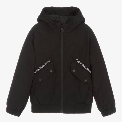 Calvin Klein Jeans-Blouson noir à bandes garçon | Childrensalon Outlet