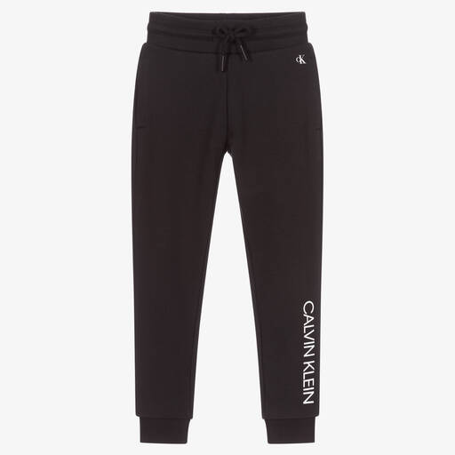 Calvin Klein Jeans-Boys Black Organic Cotton Logo Joggers | Childrensalon Outlet