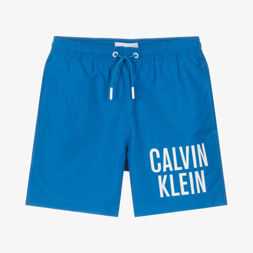 Calvin Klein-Boys Blue Logo Swim Shorts | Childrensalon Outlet