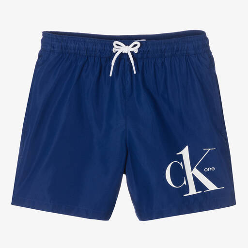 Calvin Klein-Boys Blue Logo Swim Shorts | Childrensalon Outlet