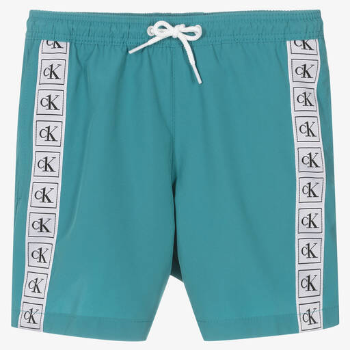Calvin Klein-Boys Blue Logo Swim Shorts | Childrensalon Outlet