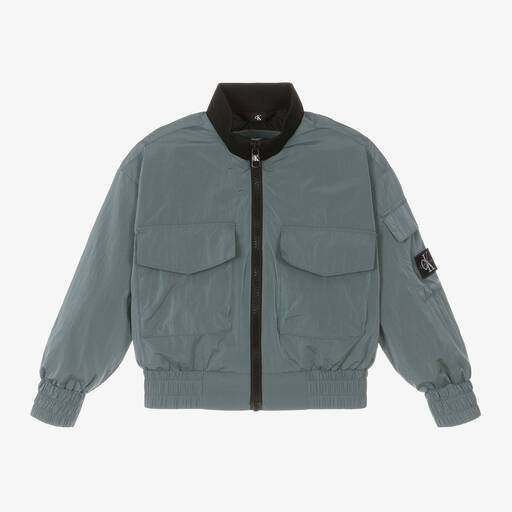 Calvin Klein-جاكيت بومبر لون أزرق-رمادي للأولاد | Childrensalon Outlet