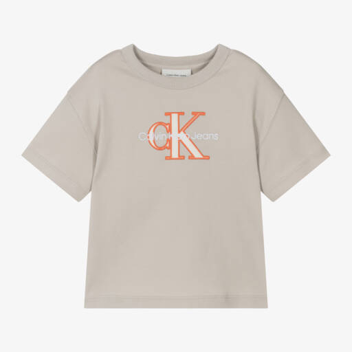 Calvin Klein-Классическая бежевая хлопковая футболка для мальчиков | Childrensalon Outlet