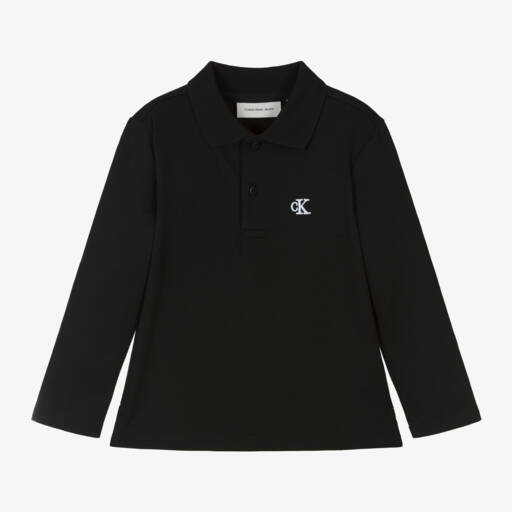 Calvin Klein-بولو كلاسيكي قطني أسود للأولاد | Childrensalon Outlet