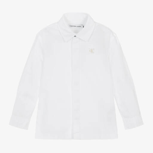 Calvin Klein-قميص قطن لون أبيض للأولاد | Childrensalon Outlet
