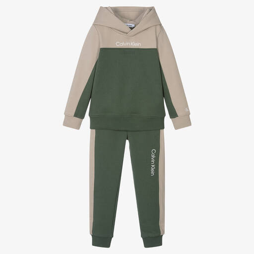 Calvin Klein-Бежево-зеленый спортивный костюм из хлопка | Childrensalon Outlet