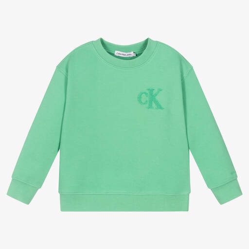 Calvin Klein Jeans-Boys Green Piqué Logo Sweatshirt | Childrensalon Outlet