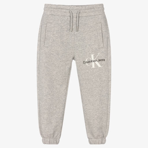 Calvin Klein Jeans-Boys Grey Cotton Logo Joggers | Childrensalon Outlet