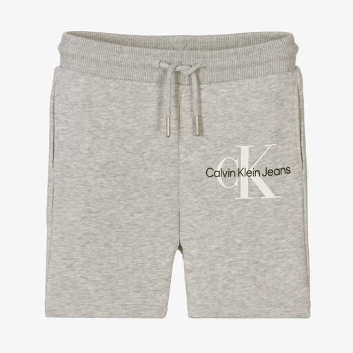 Calvin Klein Jeans-Boys Grey Cotton Logo Shorts | Childrensalon Outlet