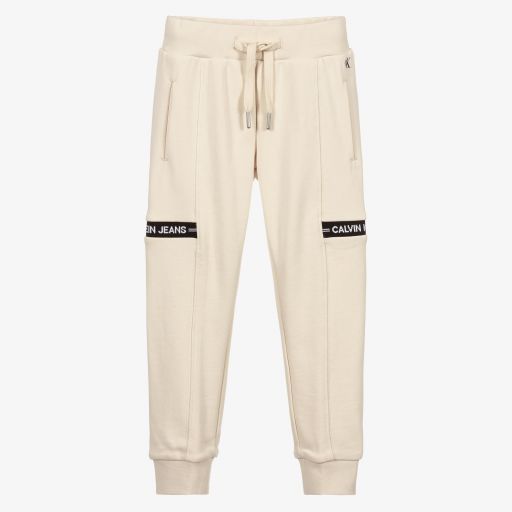 Calvin Klein Jeans-Boys Ivory Logo Joggers | Childrensalon Outlet
