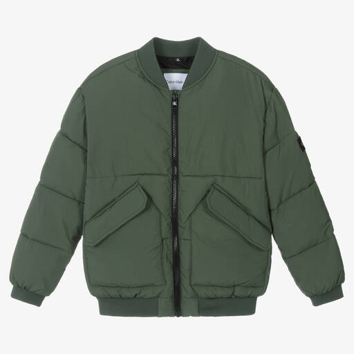 Calvin Klein-Boys Khaki Green Puffer Jacket | Childrensalon Outlet