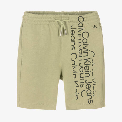 Calvin Klein Jeans-شورت قطن لون أخضر للأولاد | Childrensalon Outlet