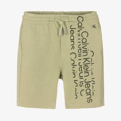 Calvin Klein Jeans-Boys Sage Green Cotton Logo Shorts | Childrensalon Outlet