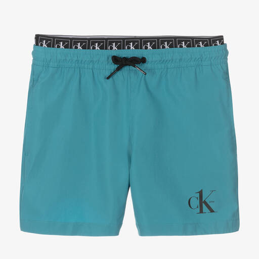 Calvin Klein-Boys Teal Blue Swim Shorts | Childrensalon Outlet