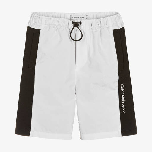Calvin Klein Jeans-Boys White & Black Logo Shorts | Childrensalon Outlet