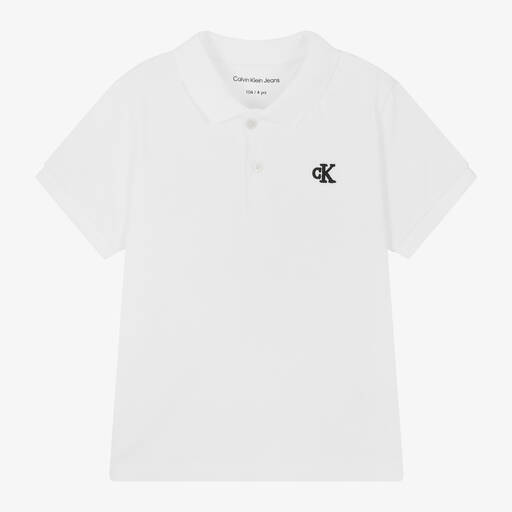 Calvin Klein-Boys White Cotton Polo Shirt | Childrensalon Outlet
