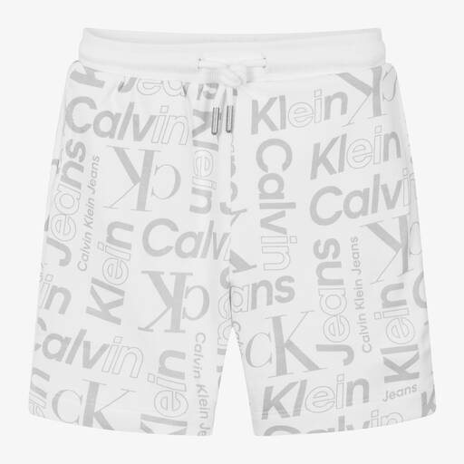 Calvin Klein-Boys White & Grey Cotton Shorts | Childrensalon Outlet