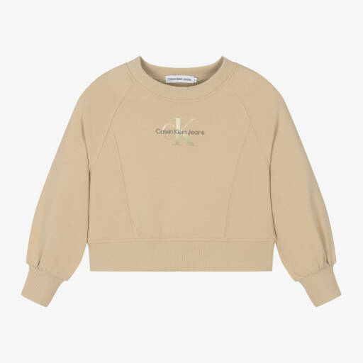 Calvin Klein-سويتشيرت قطن لون بيج للبنات | Childrensalon Outlet