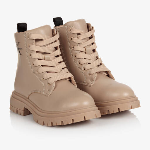 Calvin Klein Jeans-Girls Beige Faux Leather Boots | Childrensalon Outlet