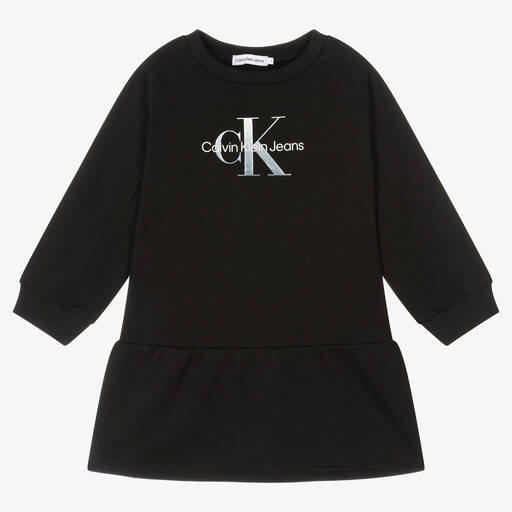 Calvin Klein Jeans-Girls Black CK Logo Dress | Childrensalon Outlet