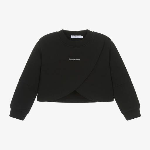Calvin Klein-سويتشيرت قطن جيرسي لون أسود للبنات | Childrensalon Outlet