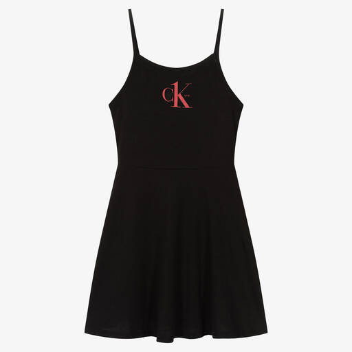 Calvin Klein-Girls Black Cotton Dress | Childrensalon Outlet