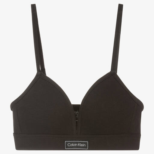 Calvin Klein-Girls Black Cotton Logo Bra | Childrensalon Outlet