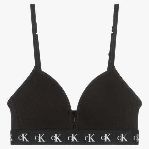 Calvin Klein-Girls Black Cotton Logo Bra | Childrensalon Outlet
