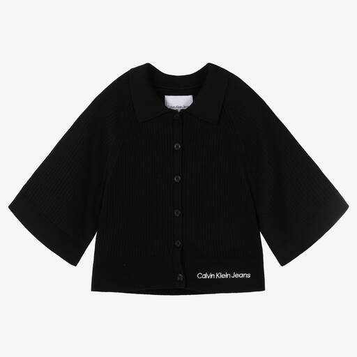 Calvin Klein Jeans-Girls Black Cotton Logo Cardigan | Childrensalon Outlet