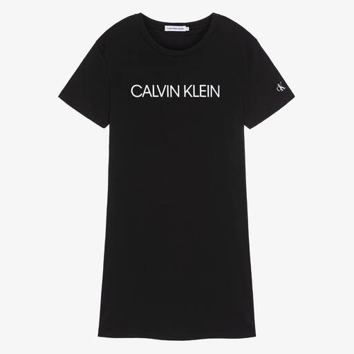 Calvin Klein Jeans-Girls Black Cotton Logo Dress | Childrensalon Outlet