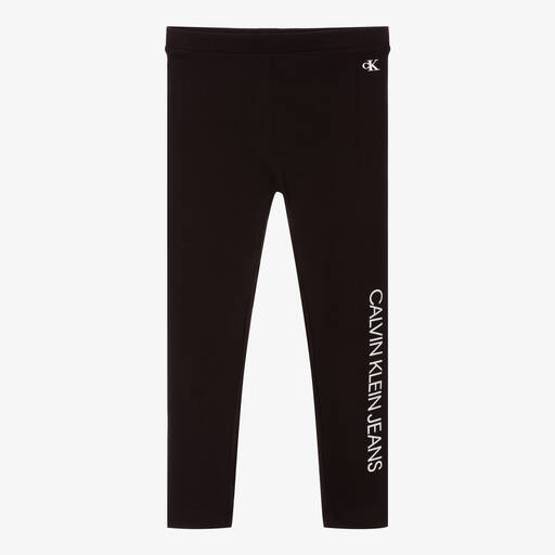 Calvin Klein Jeans-Girls Black Cotton Logo Leggings | Childrensalon Outlet