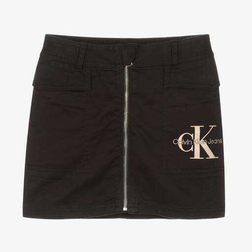 Calvin Klein Jeans-Girls Black Cotton Logo Mini Skirt | Childrensalon Outlet