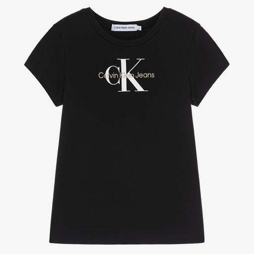 Calvin Klein Jeans-Girls Black Cotton Logo T-Shirt | Childrensalon Outlet