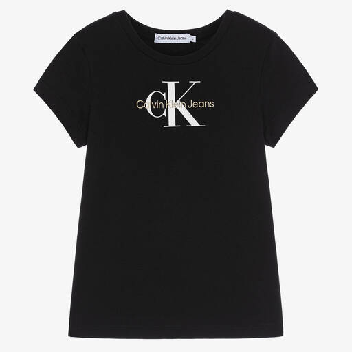 Calvin Klein Jeans-Girls Black Cotton Logo T-Shirt | Childrensalon Outlet