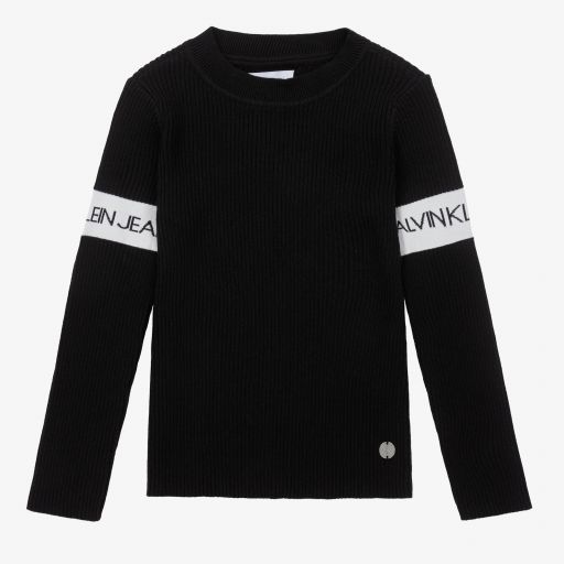 Calvin Klein Jeans-Girls Black Cotton Sweater | Childrensalon Outlet