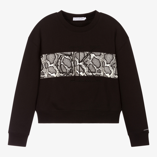 Calvin Klein Jeans-Girls Black Cotton Sweatshirt | Childrensalon Outlet