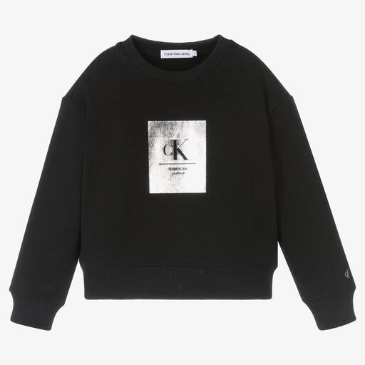 Calvin Klein Джинсы-Черный хлопковый свитшот для девочек | Childrensalon Outlet